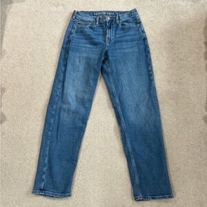 American eagle solid blue 90s straight leg high rise jeans in size 10 long